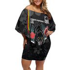 Penrith Panthers 60th Anniversary Custom Off Shoulder Short Dress Native Australian Protea And Hibiscus Tropical Floral