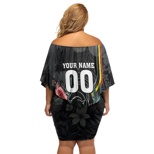 Penrith Panthers 60th Anniversary Custom Off Shoulder Short Dress Native Australian Protea And Hibiscus Tropical Floral
