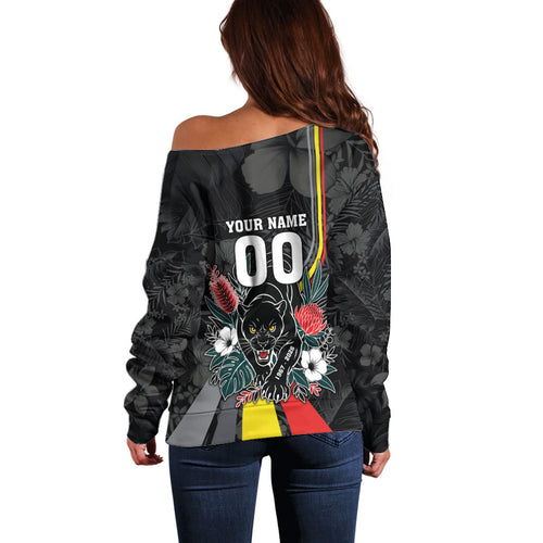 Penrith Panthers 60th Anniversary Custom Off Shoulder Sweater Native Australian Protea And Hibiscus Tropical Floral