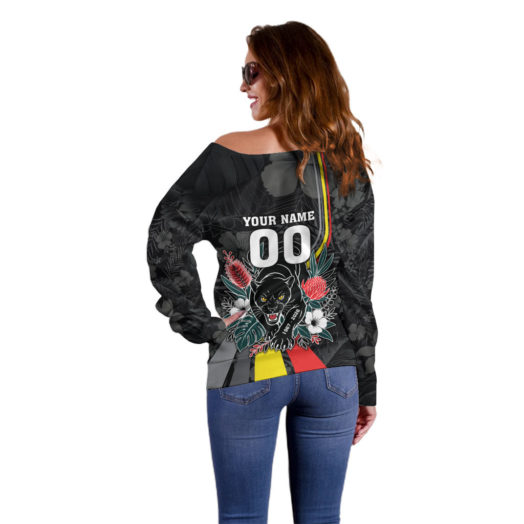 Penrith Panthers 60th Anniversary Custom Off Shoulder Sweater Native Australian Protea And Hibiscus Tropical Floral