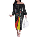 Penrith Panthers 60th Anniversary Custom Off The Shoulder Long Sleeve Dress Native Australian Protea And Hibiscus Tropical Floral