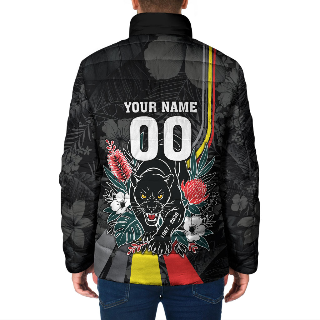 Penrith Panthers 60th Anniversary Custom Padded Jacket Native Australian Protea And Hibiscus Tropical Floral