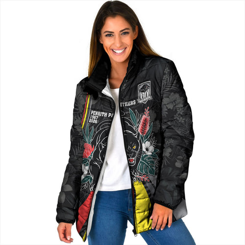 Penrith Panthers 60th Anniversary Custom Padded Jacket Native Australian Protea And Hibiscus Tropical Floral