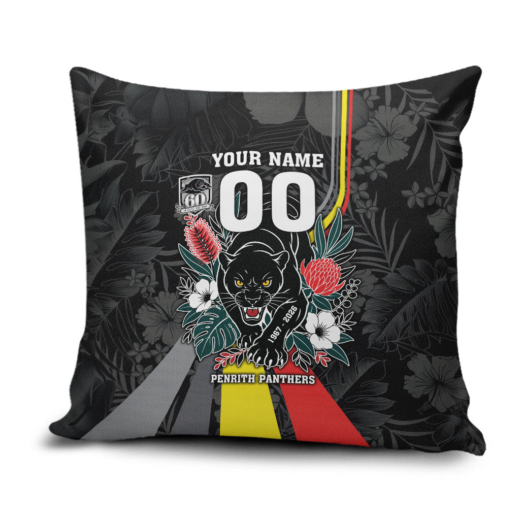 Penrith Panthers 60th Anniversary Custom Pillow Cover Native Australian Protea And Hibiscus Tropical Floral