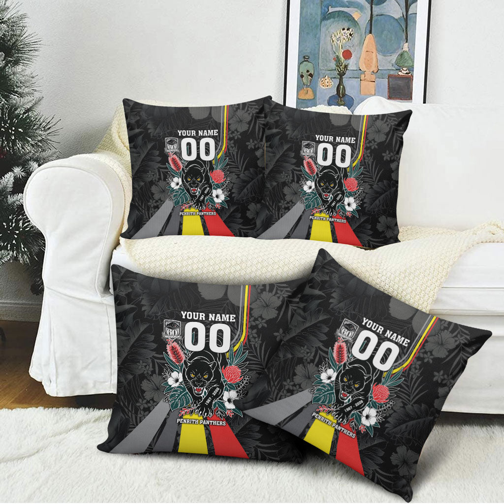 Penrith Panthers 60th Anniversary Custom Pillow Cover Native Australian Protea And Hibiscus Tropical Floral