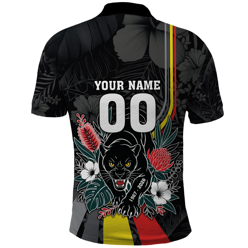 Penrith Panthers 60th Anniversary Custom Polo Shirt Native Australian Protea And Hibiscus Tropical Floral