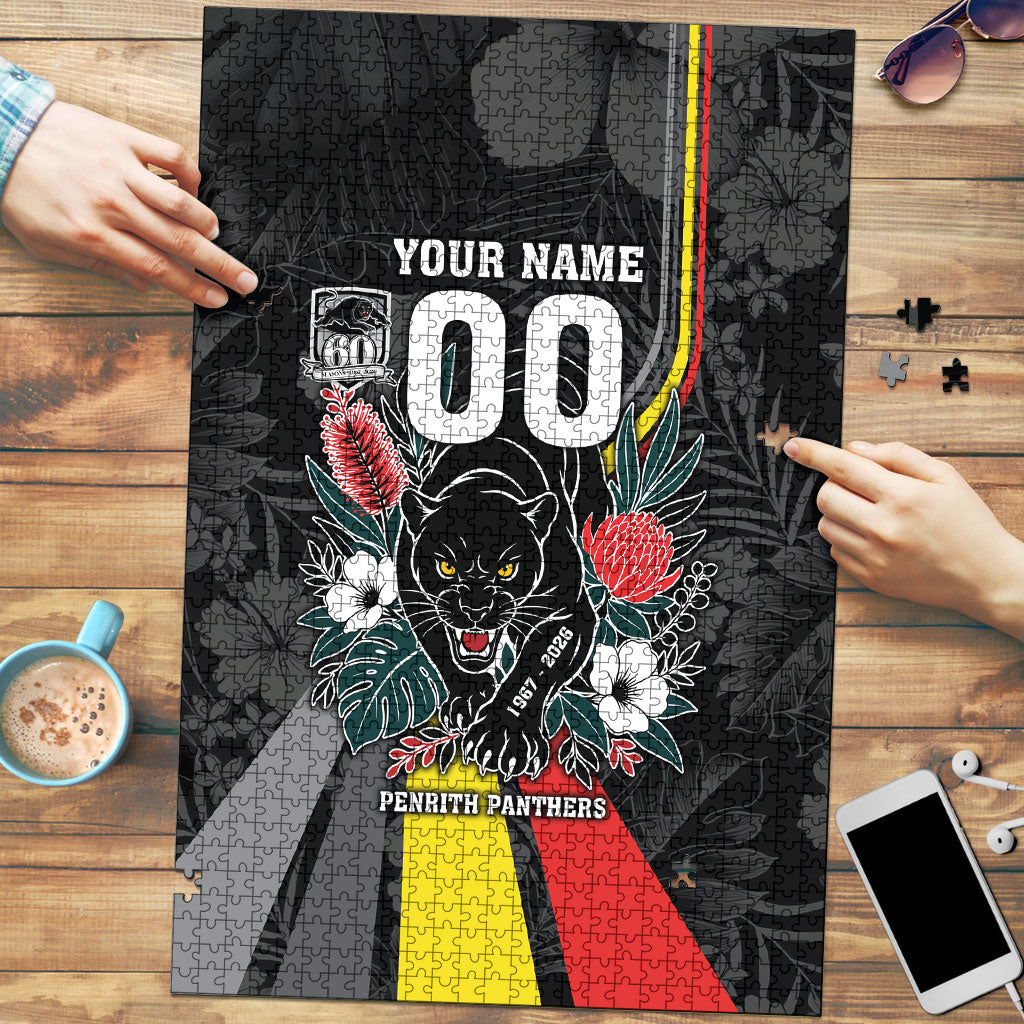 Penrith Panthers 60th Anniversary Custom Puzzle Native Australian Protea And Hibiscus Tropical Floral