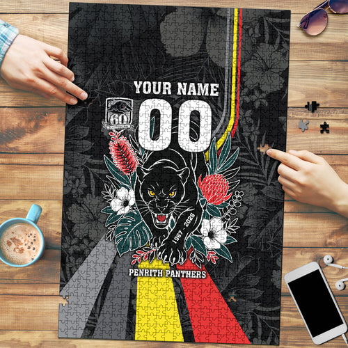Penrith Panthers 60th Anniversary Custom Puzzle Native Australian Protea And Hibiscus Tropical Floral