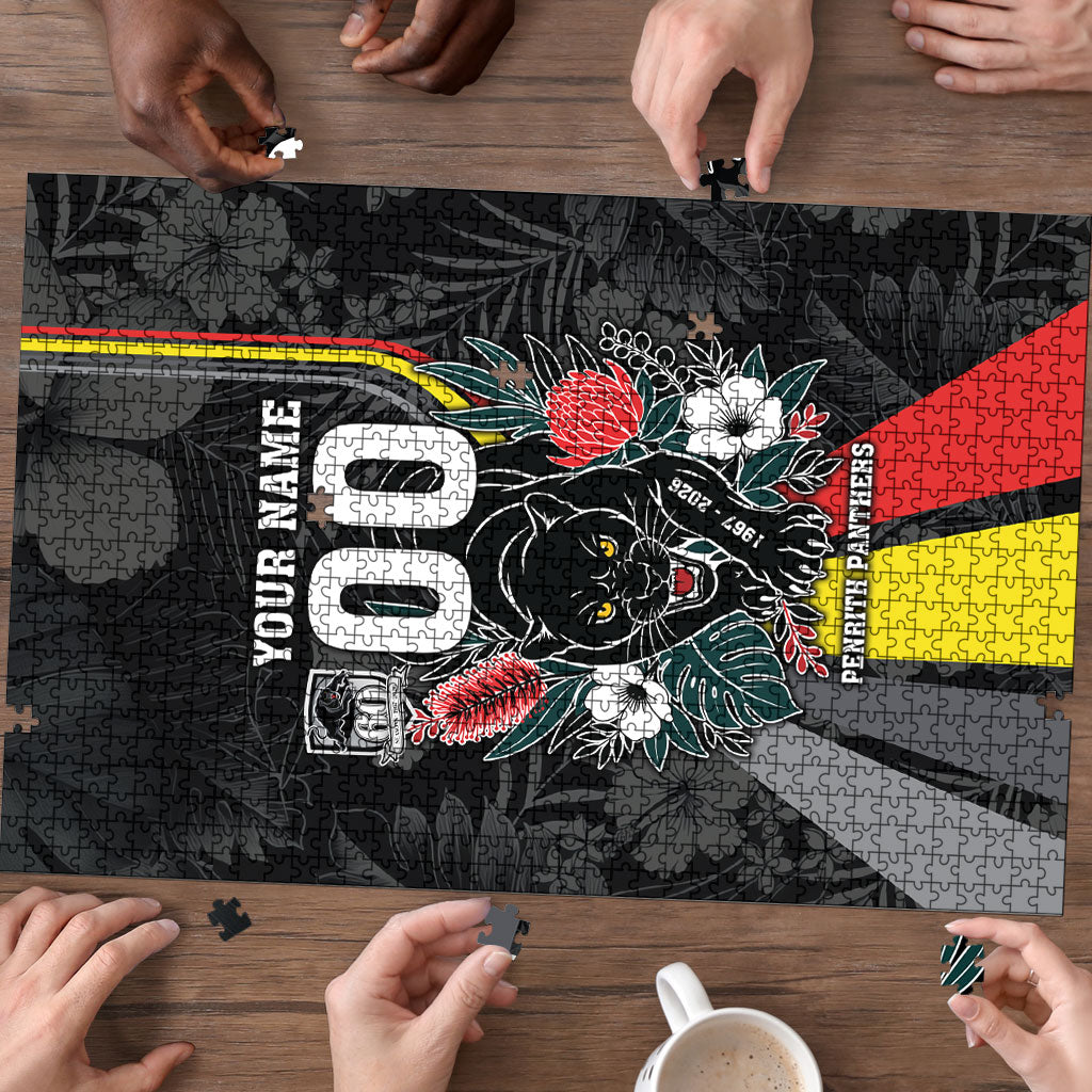 Penrith Panthers 60th Anniversary Custom Puzzle Native Australian Protea And Hibiscus Tropical Floral