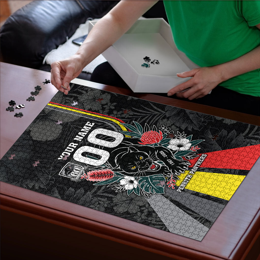 Penrith Panthers 60th Anniversary Custom Puzzle Native Australian Protea And Hibiscus Tropical Floral