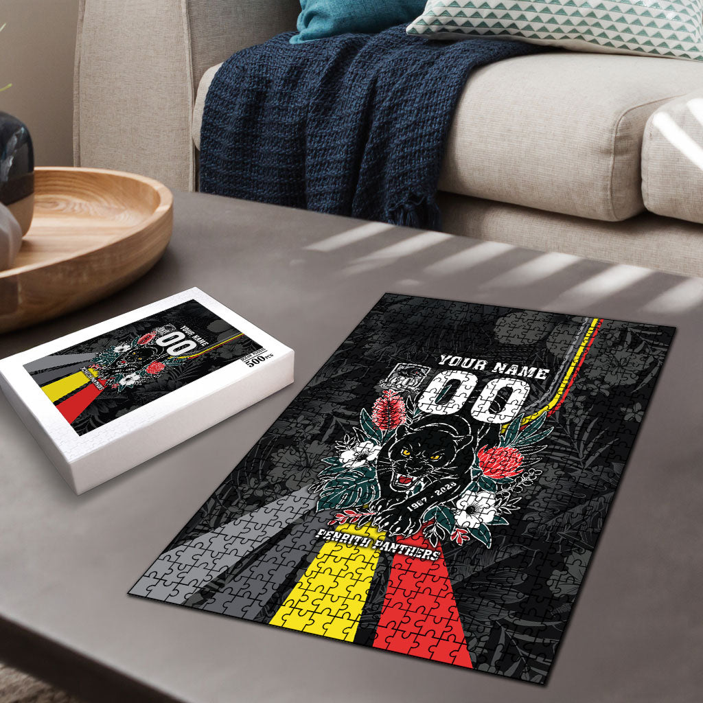 Penrith Panthers 60th Anniversary Custom Puzzle Native Australian Protea And Hibiscus Tropical Floral
