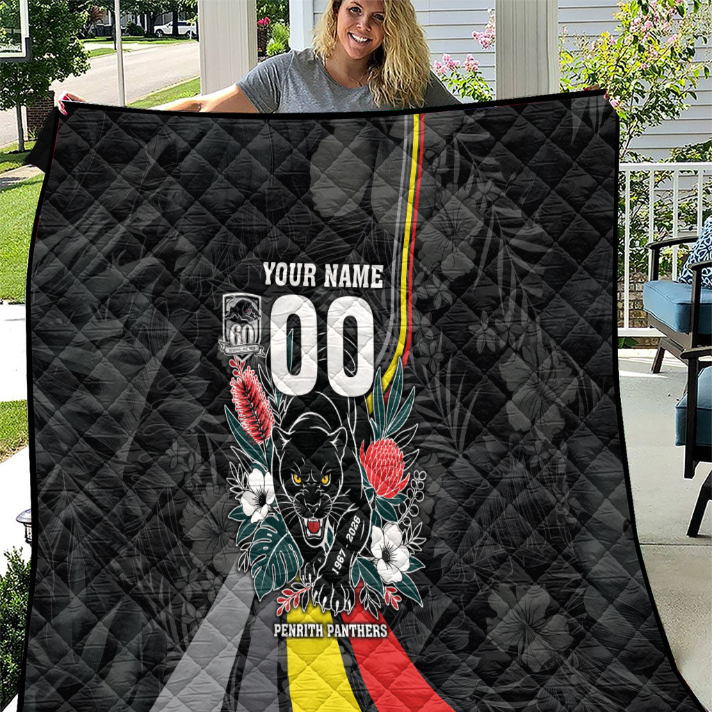 Penrith Panthers 60th Anniversary Custom Quilt Native Australian Protea And Hibiscus Tropical Floral
