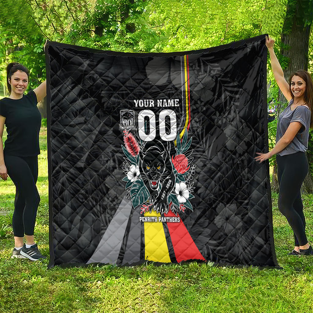 Penrith Panthers 60th Anniversary Custom Quilt Native Australian Protea And Hibiscus Tropical Floral