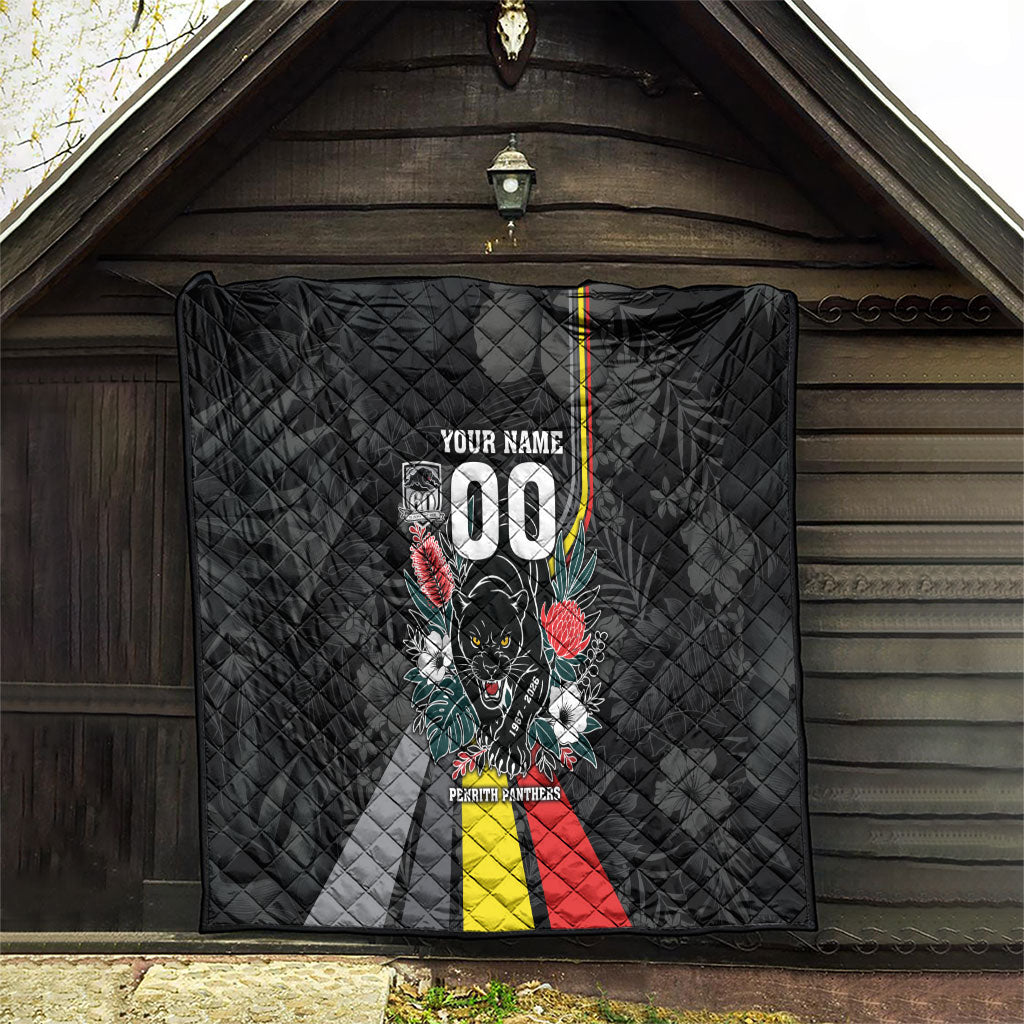 Penrith Panthers 60th Anniversary Custom Quilt Native Australian Protea And Hibiscus Tropical Floral