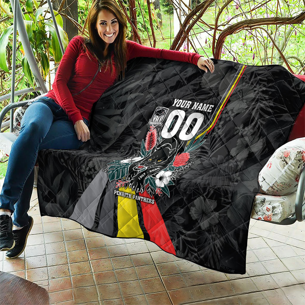 Penrith Panthers 60th Anniversary Custom Quilt Native Australian Protea And Hibiscus Tropical Floral