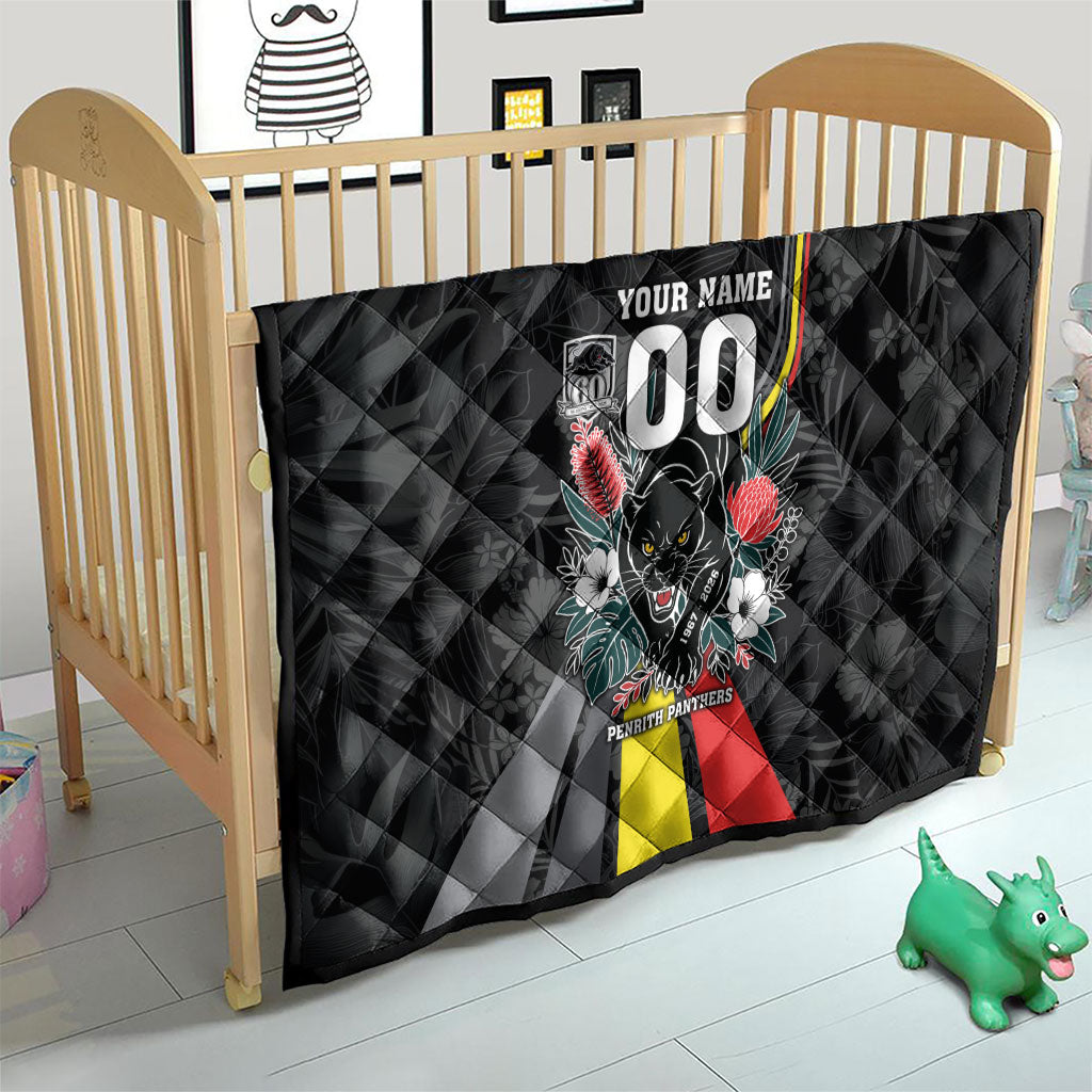 Penrith Panthers 60th Anniversary Custom Quilt Native Australian Protea And Hibiscus Tropical Floral