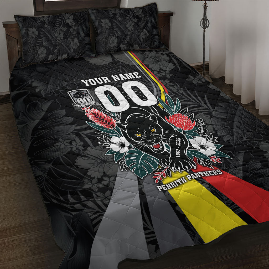 Penrith Panthers 60th Anniversary Custom Quilt Bed Set Native Australian Protea And Hibiscus Tropical Floral