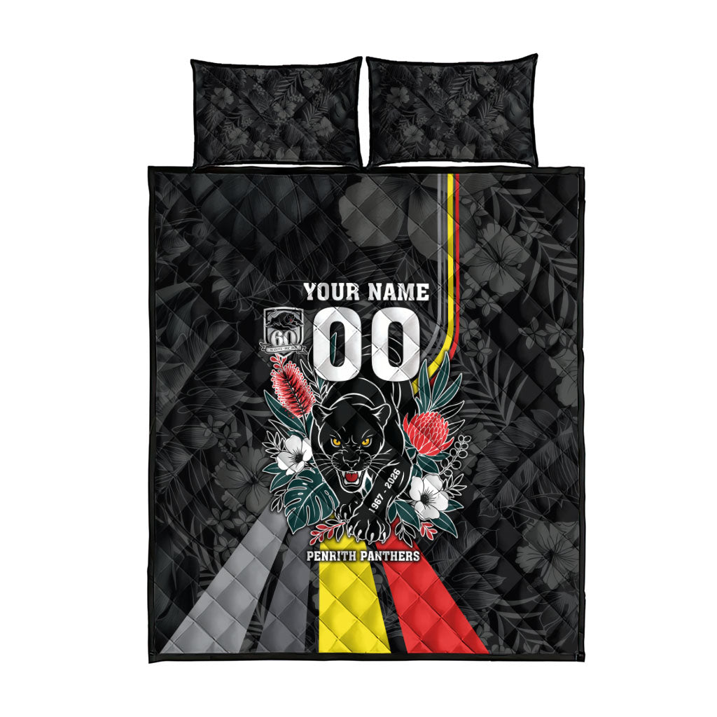 Penrith Panthers 60th Anniversary Custom Quilt Bed Set Native Australian Protea And Hibiscus Tropical Floral