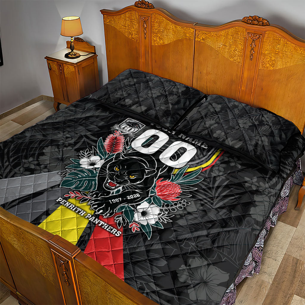Penrith Panthers 60th Anniversary Custom Quilt Bed Set Native Australian Protea And Hibiscus Tropical Floral