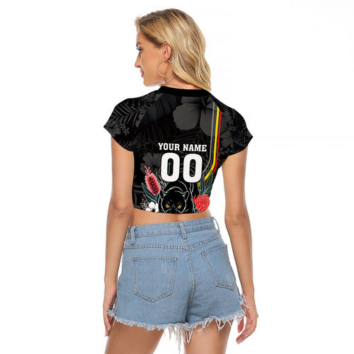 Penrith Panthers 60th Anniversary Custom Raglan Cropped T Shirt Native Australian Protea And Hibiscus Tropical Floral