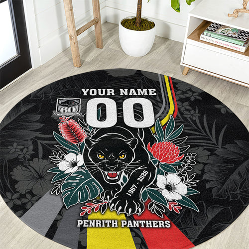 Penrith Panthers 60th Anniversary Custom Round Carpet Native Australian Protea And Hibiscus Tropical Floral