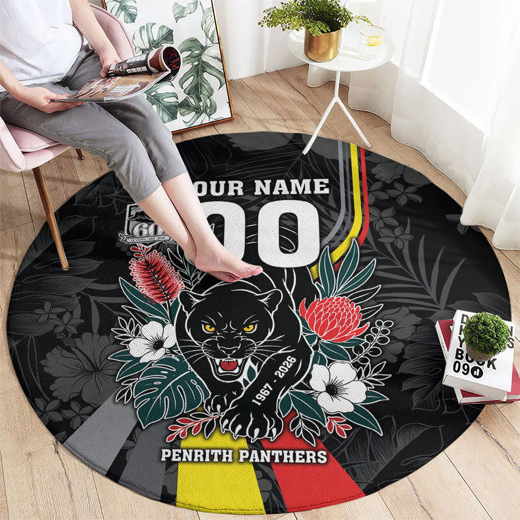 Penrith Panthers 60th Anniversary Custom Round Carpet Native Australian Protea And Hibiscus Tropical Floral