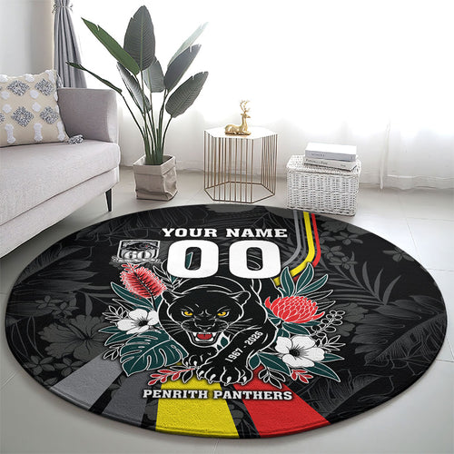 Penrith Panthers 60th Anniversary Custom Round Carpet Native Australian Protea And Hibiscus Tropical Floral