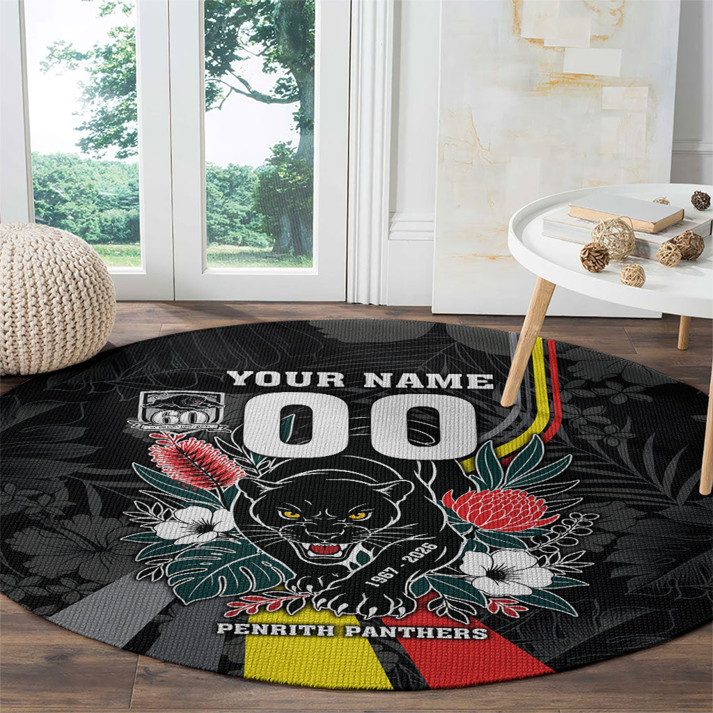 Penrith Panthers 60th Anniversary Custom Round Carpet Native Australian Protea And Hibiscus Tropical Floral