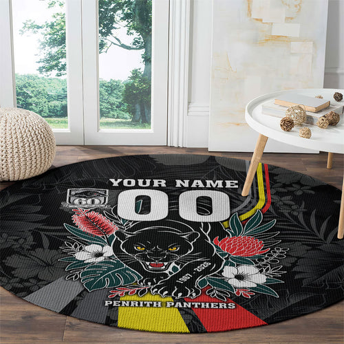 Penrith Panthers 60th Anniversary Custom Round Carpet Native Australian Protea And Hibiscus Tropical Floral