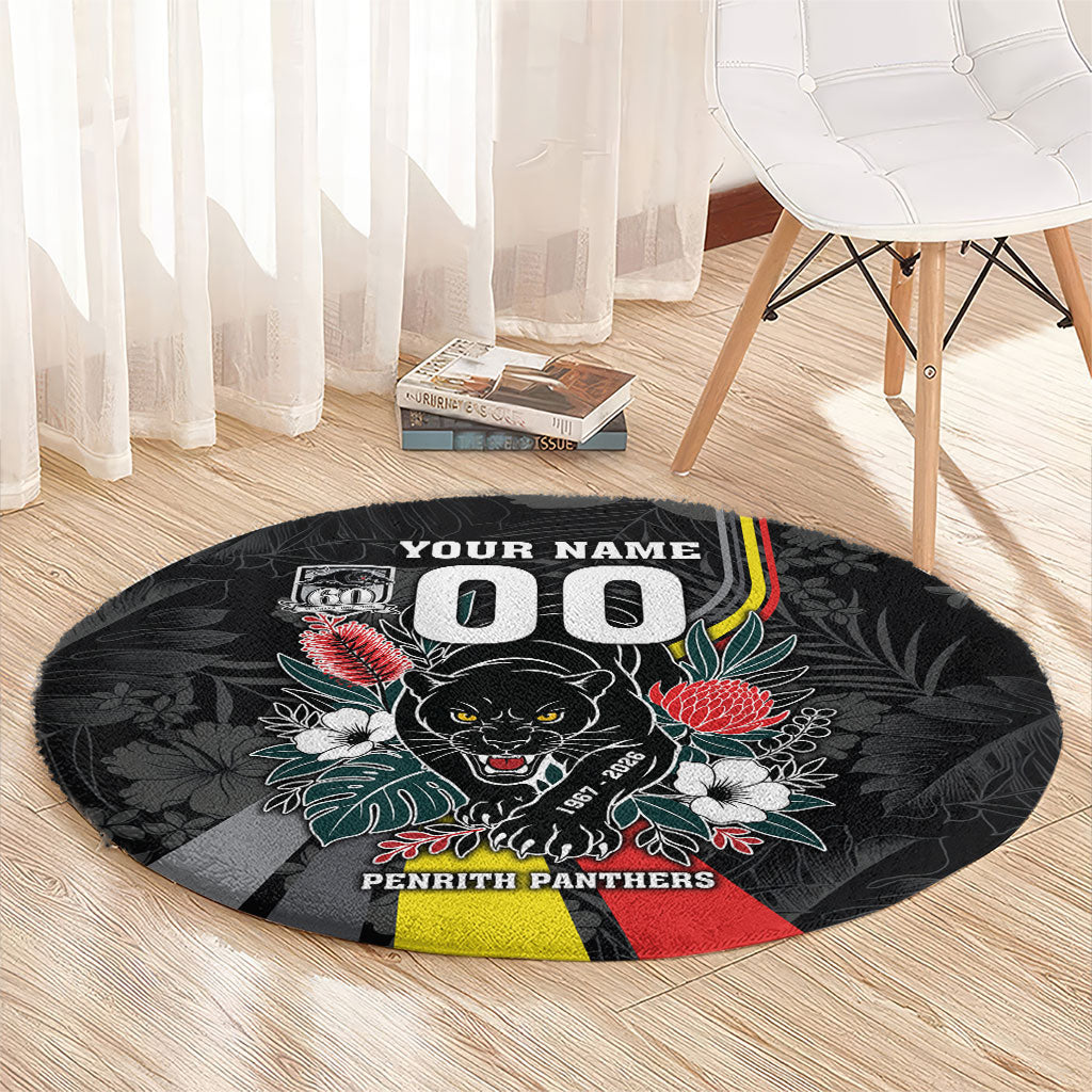 Penrith Panthers 60th Anniversary Custom Round Carpet Native Australian Protea And Hibiscus Tropical Floral