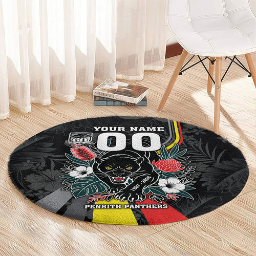 Penrith Panthers 60th Anniversary Custom Round Carpet Native Australian Protea And Hibiscus Tropical Floral