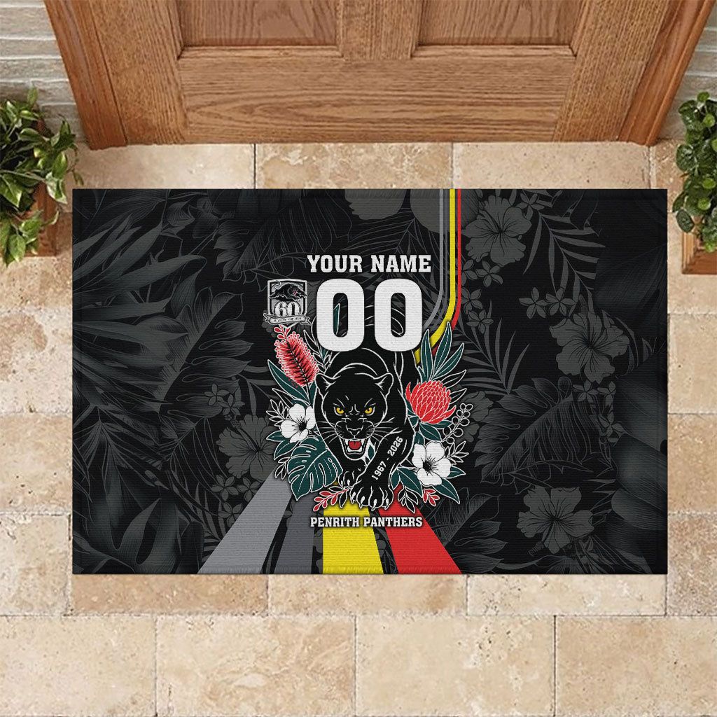 Penrith Panthers 60th Anniversary Custom Rubber Doormat Native Australian Protea And Hibiscus Tropical Floral