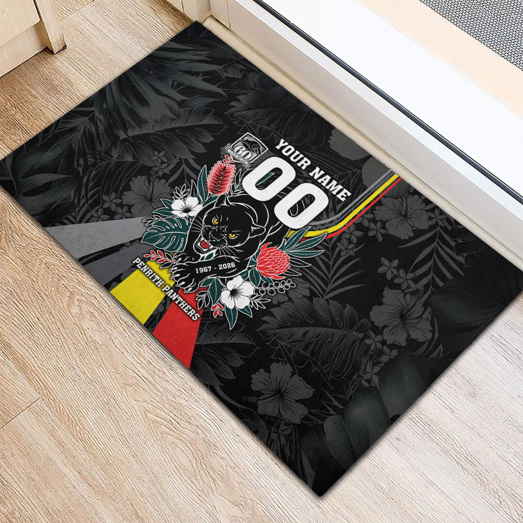 Penrith Panthers 60th Anniversary Custom Rubber Doormat Native Australian Protea And Hibiscus Tropical Floral