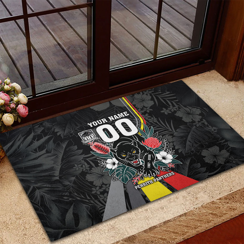 Penrith Panthers 60th Anniversary Custom Rubber Doormat Native Australian Protea And Hibiscus Tropical Floral