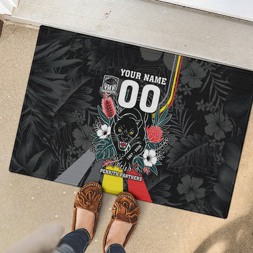 Penrith Panthers 60th Anniversary Custom Rubber Doormat Native Australian Protea And Hibiscus Tropical Floral