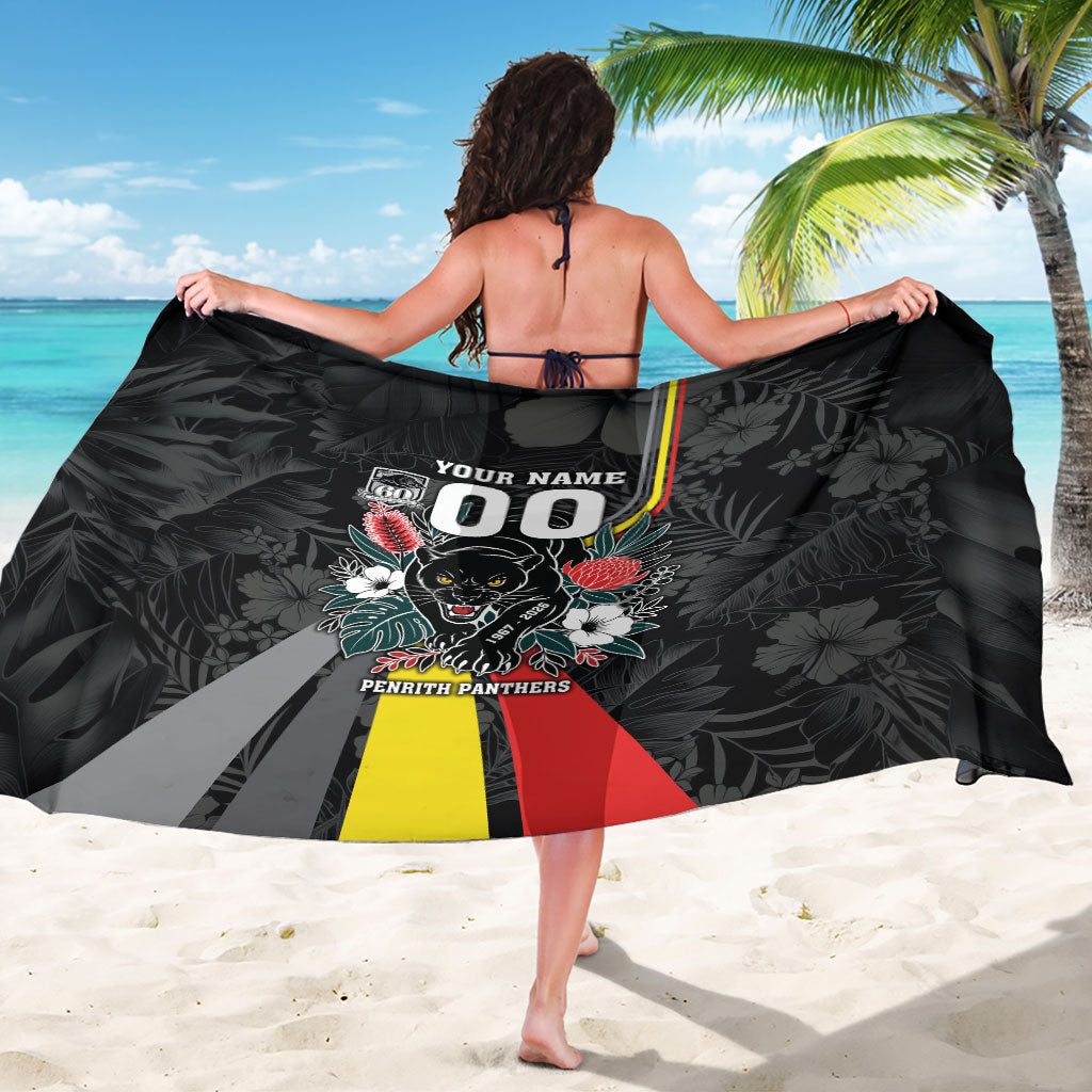 Penrith Panthers 60th Anniversary Custom Sarong Native Australian Protea And Hibiscus Tropical Floral