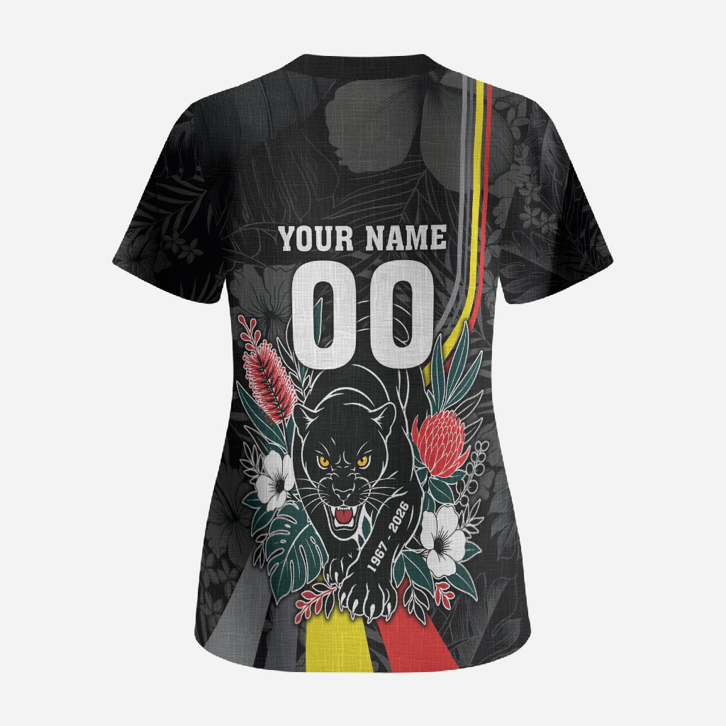 Penrith Panthers 60th Anniversary Custom Scrub Top Native Australian Protea And Hibiscus Tropical Floral