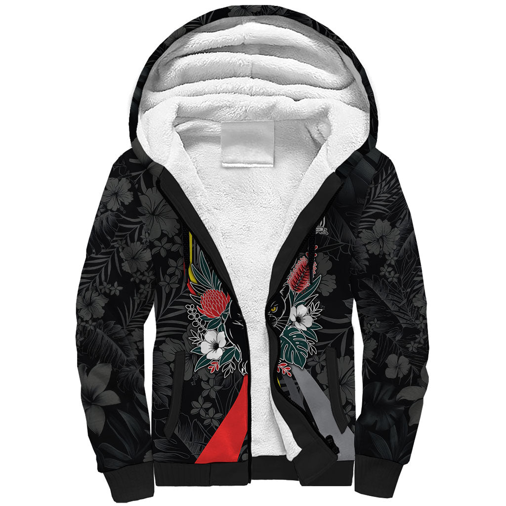 Penrith Panthers 60th Anniversary Custom Sherpa Hoodie Native Australian Protea And Hibiscus Tropical Floral