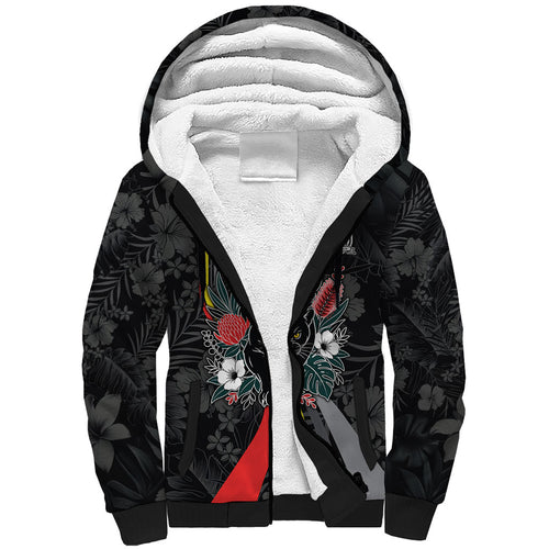 Penrith Panthers 60th Anniversary Custom Sherpa Hoodie Native Australian Protea And Hibiscus Tropical Floral