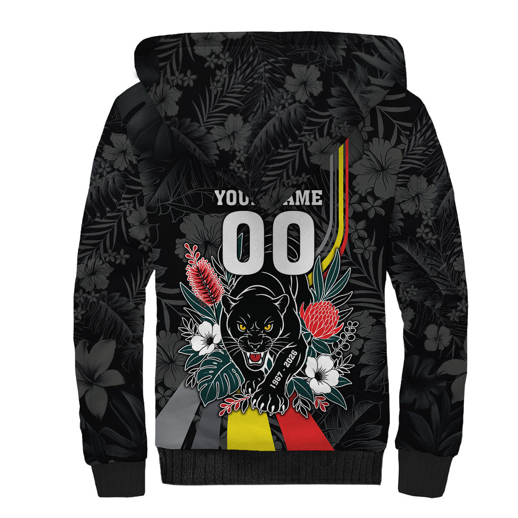 Penrith Panthers 60th Anniversary Custom Sherpa Hoodie Native Australian Protea And Hibiscus Tropical Floral