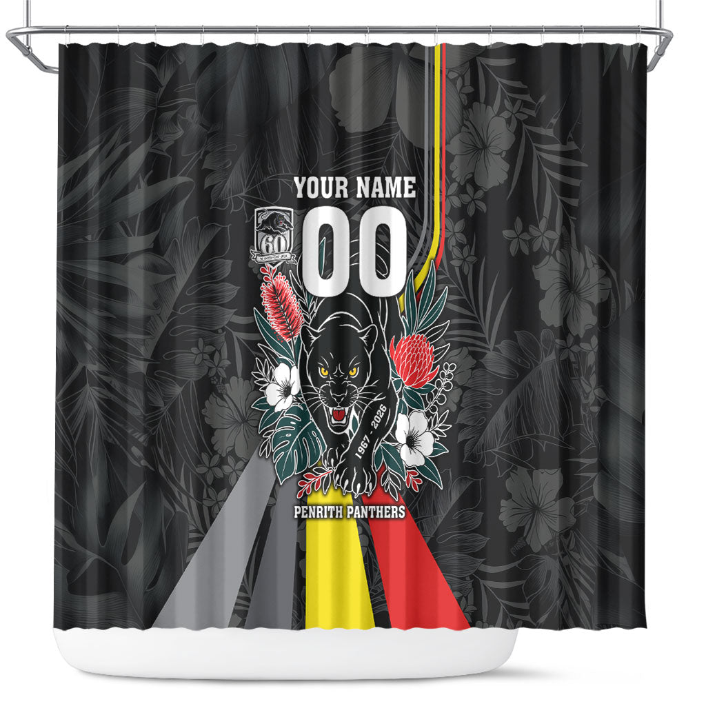 Penrith Panthers 60th Anniversary Custom Shower Curtain Native Australian Protea And Hibiscus Tropical Floral