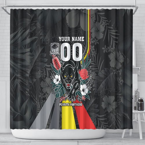 Penrith Panthers 60th Anniversary Custom Shower Curtain Native Australian Protea And Hibiscus Tropical Floral