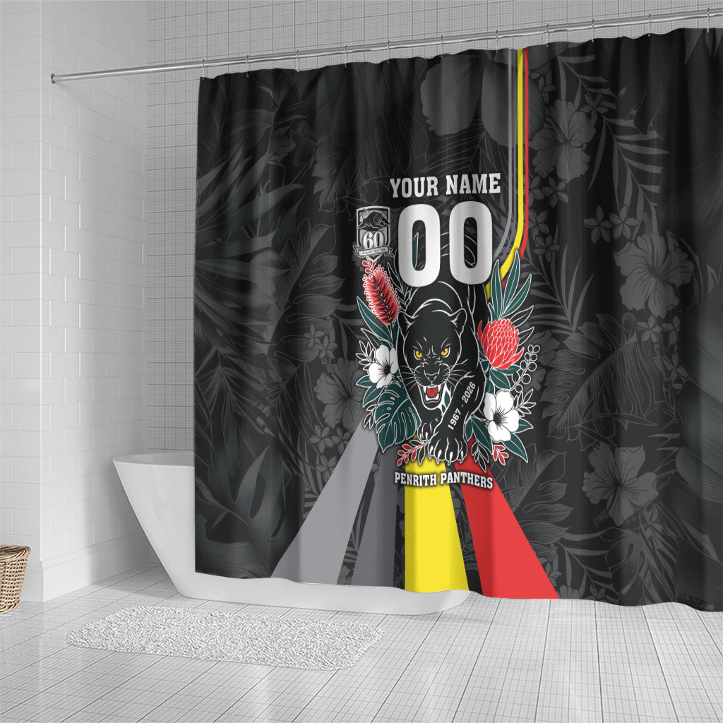 Penrith Panthers 60th Anniversary Custom Shower Curtain Native Australian Protea And Hibiscus Tropical Floral