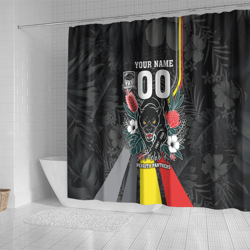 Penrith Panthers 60th Anniversary Custom Shower Curtain Native Australian Protea And Hibiscus Tropical Floral