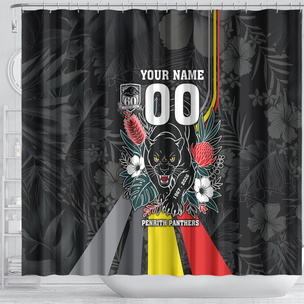 Penrith Panthers 60th Anniversary Custom Shower Curtain Native Australian Protea And Hibiscus Tropical Floral