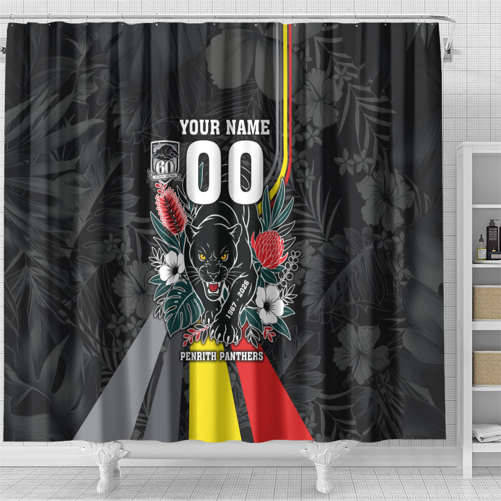 Penrith Panthers 60th Anniversary Custom Shower Curtain Native Australian Protea And Hibiscus Tropical Floral