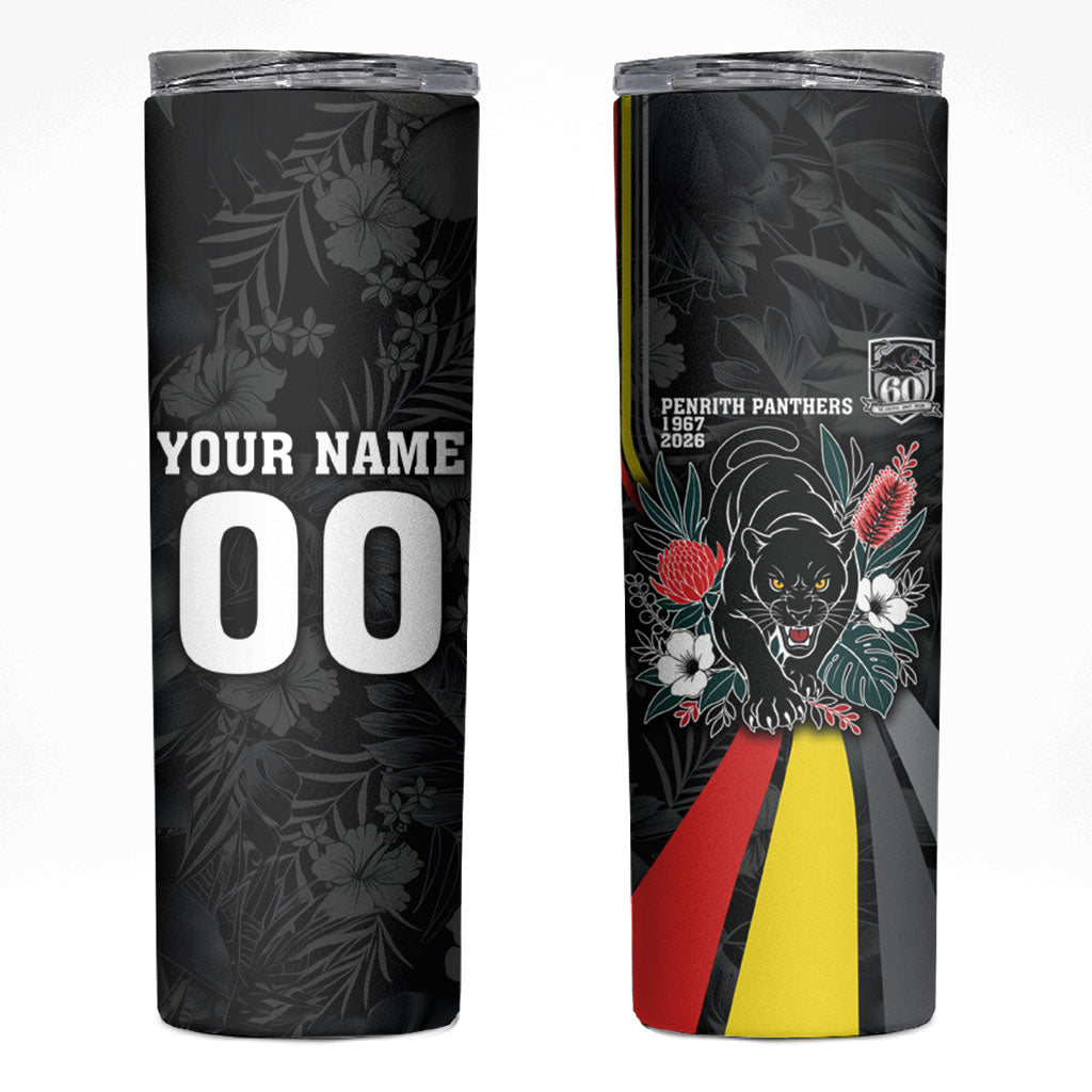 Penrith Panthers 60th Anniversary Custom Skinny Tumbler Native Australian Protea And Hibiscus Tropical Floral