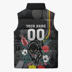 Penrith Panthers 60th Anniversary Custom Sleeveless Puffer Jacket Native Australian Protea And Hibiscus Tropical Floral