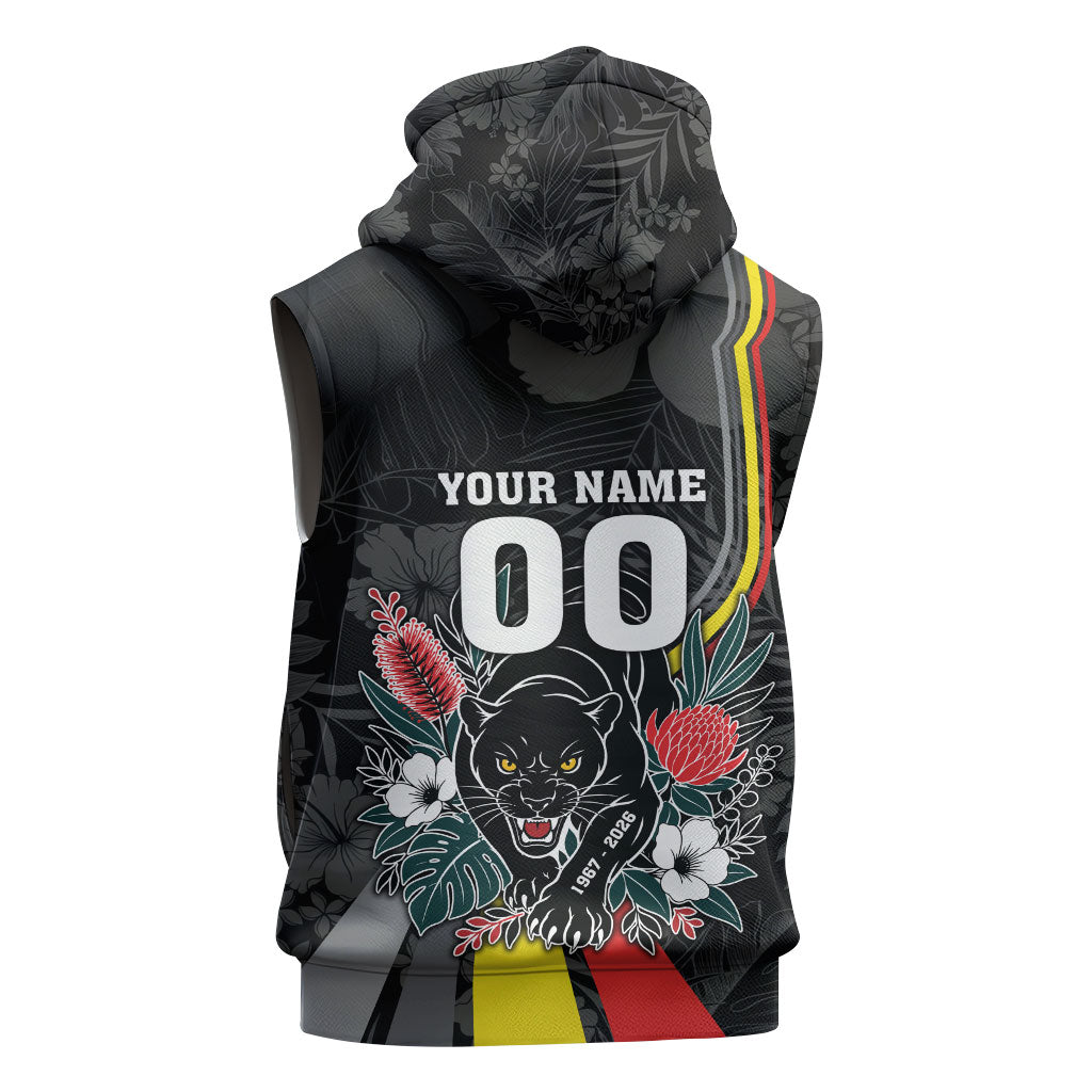 Penrith Panthers 60th Anniversary Custom Sleeveless Zip Hoodie Native Australian Protea And Hibiscus Tropical Floral