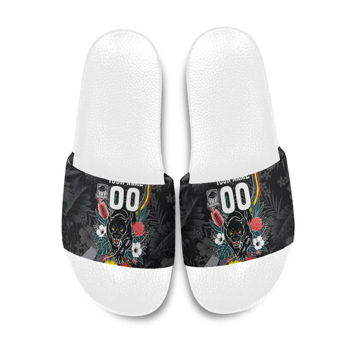 Penrith Panthers 60th Anniversary Custom Slide Sandals Native Australian Protea And Hibiscus Tropical Floral